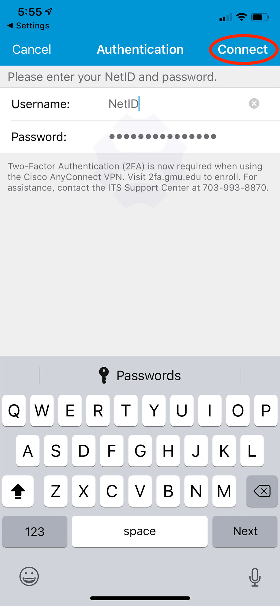 وارد کردن اطلاعات کاربری در Cisco AnyConnect